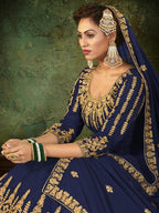 Myra Navy Blue Georgette Embroidered Gown | Grocsy