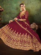 Myra Maroon Georgette Embroidered Gown | Grocsy
