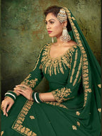 Myra Green Georgette Embroidered Gown | Grocsy