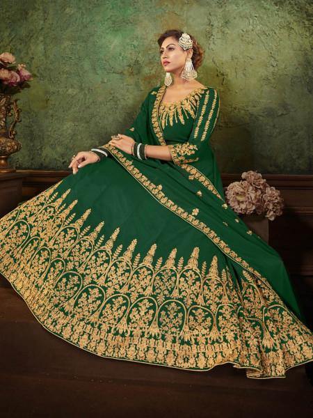Myra Green Georgette Embroidered Gown | Grocsy