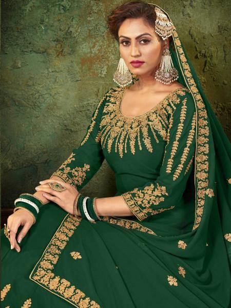 Myra Green Georgette Embroidered Gown | Grocsy