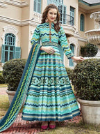 Myra Multicolour Silk Digital Patola Gown | Grocsy