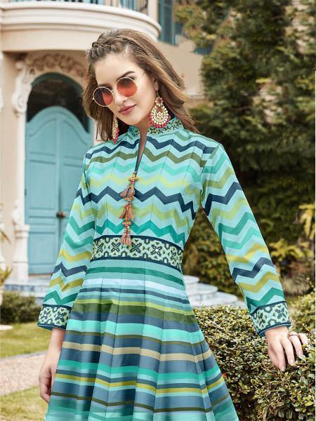 Myra Multicolour Silk Digital Patola Gown | Grocsy