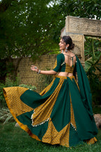 Lorenvalley Green Pure Cotton Plain And Printed With Cowrie (Kodi) Lace Touch Up Lehenga Choli with Dupatta | Grocsy