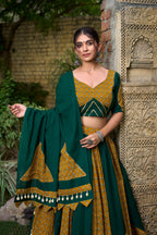 Lorenvalley Green Pure Cotton Plain And Printed With Cowrie (Kodi) Lace Touch Up Lehenga Choli with Dupatta | Grocsy