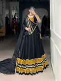 Lorenvalley Fashion Black Pure Rayon Sequins Lace With Gota Patti Lace Touch Up Lehenga Choli with Dupatta | Grocsy