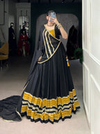 Lorenvalley Fashion Black Pure Rayon Sequins Lace With Gota Patti Lace Touch Up Lehenga Choli with Dupatta | Grocsy