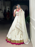 Lorenvalley Fashion White Pure Rayon Embossed Design With Gota Patti Lace Touch Up Lehenga Choli with Dupatta | Grocsy