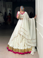 Lorenvalley Fashion White Pure Rayon Embossed Design With Gota Patti Lace Touch Up Lehenga Choli with Dupatta | Grocsy