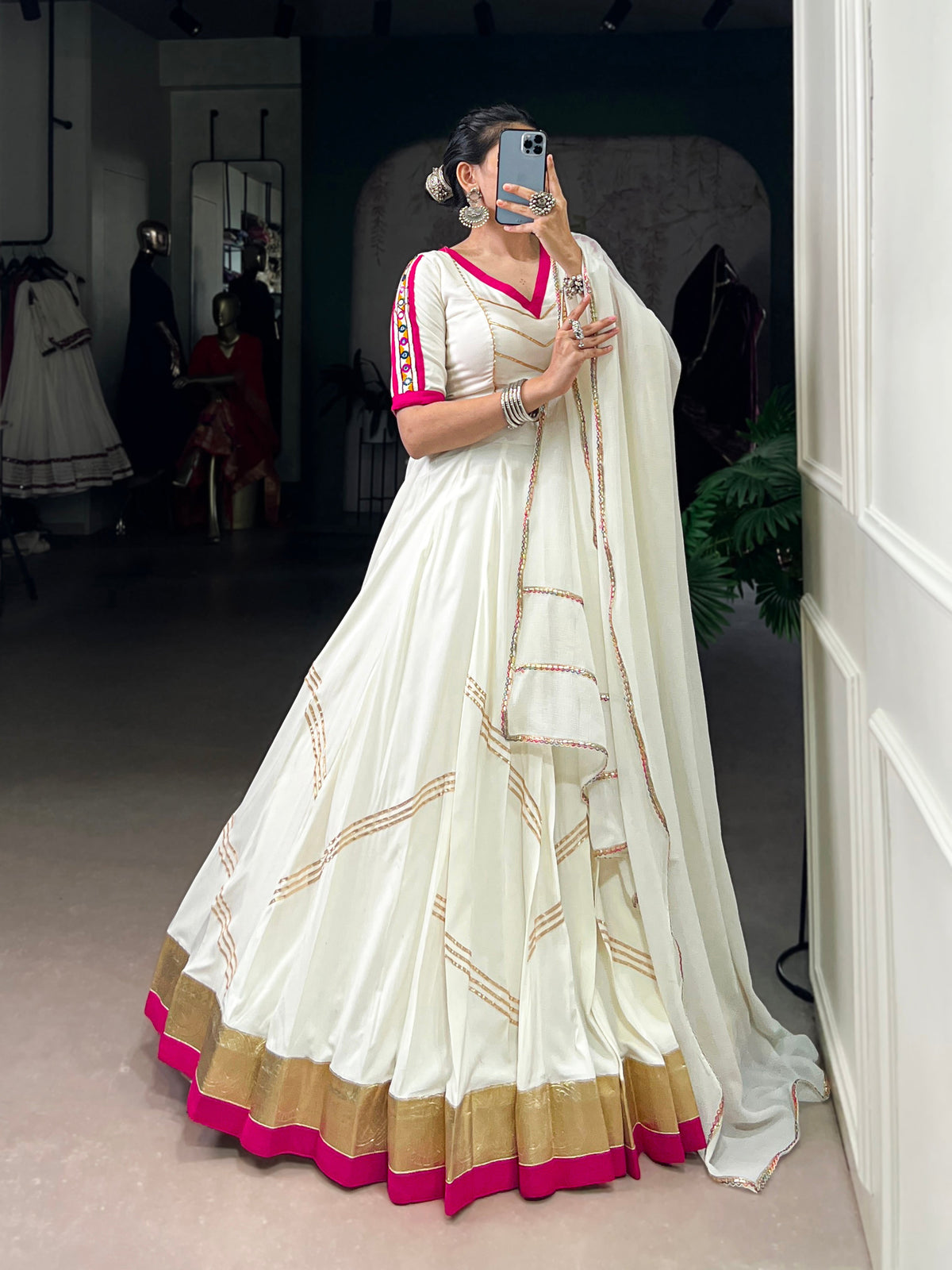 Lorenvalley Fashion White Pure Rayon Embossed Design With Gota Patti Lace Touch Up Lehenga Choli with Dupatta | Grocsy