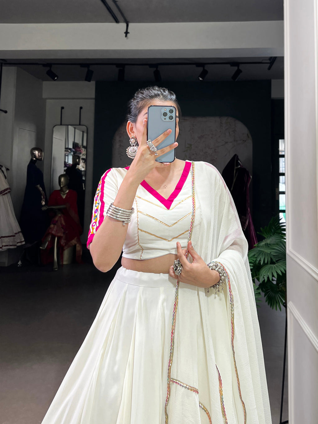Lorenvalley Fashion White Pure Rayon Embossed Design With Gota Patti Lace Touch Up Lehenga Choli with Dupatta | Grocsy