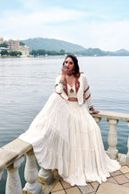 Lorenvalley Fashion White Pure Rayon Plain Frill Lehenga Choli with Koti | Grocsy