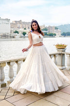 Lorenvalley Fashion White Pure Rayon Plain Frill Lehenga Choli with Koti | Grocsy