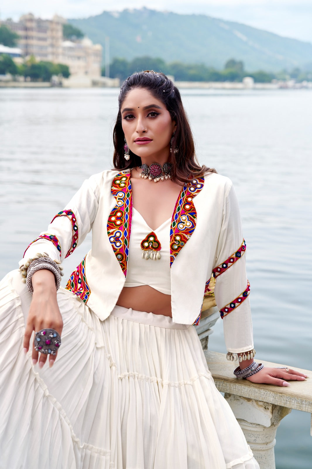 Lorenvalley Fashion White Pure Rayon Plain Frill Lehenga Choli with Koti | Grocsy