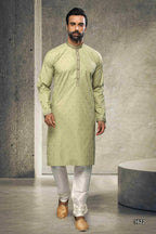 Raivat Ethnic Cotton Printed Work Kurta Pajama In Light Green Colour | Grocsy