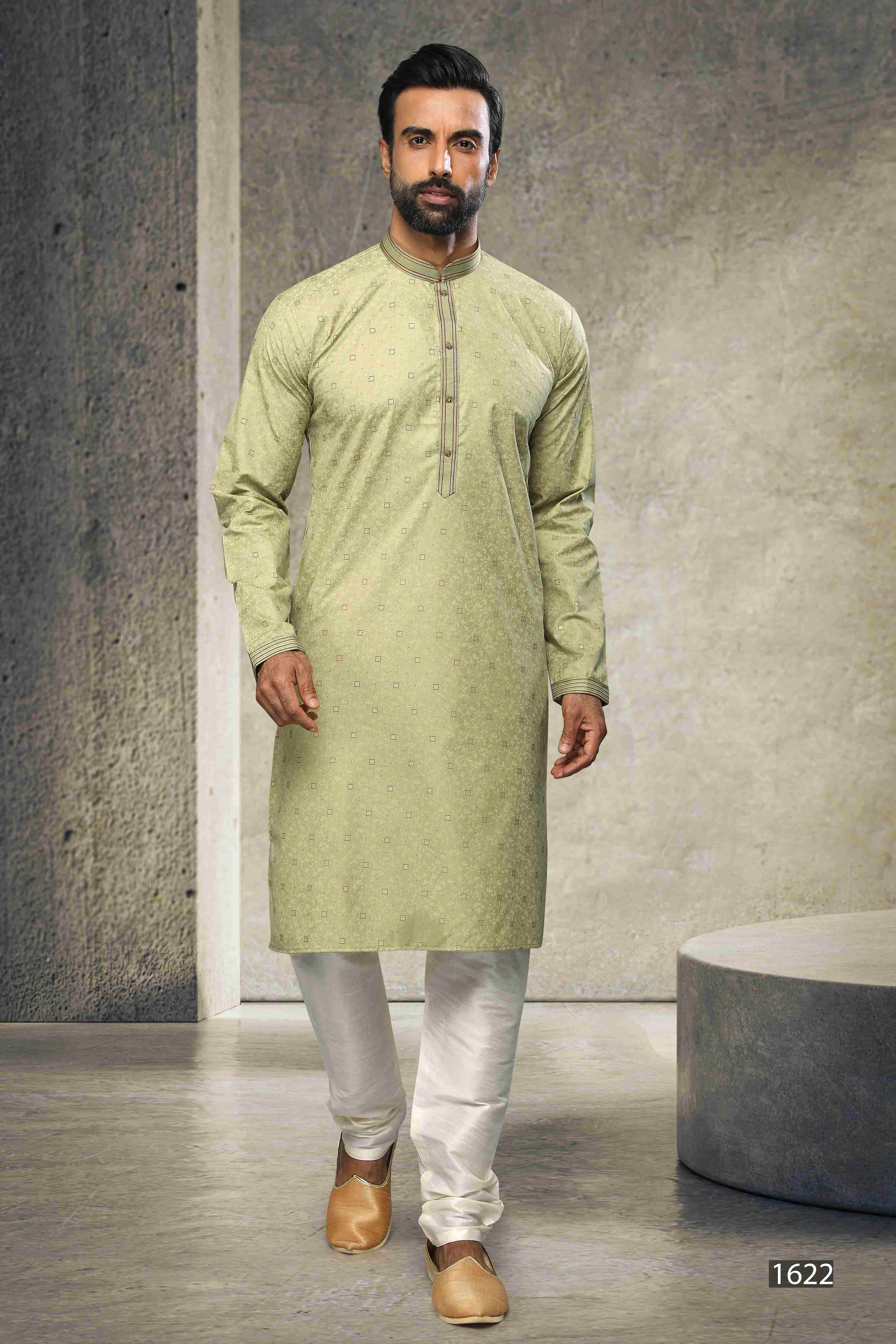 Raivat Ethnic Cotton Printed Work Kurta Pajama In Light Green Colour | Grocsy