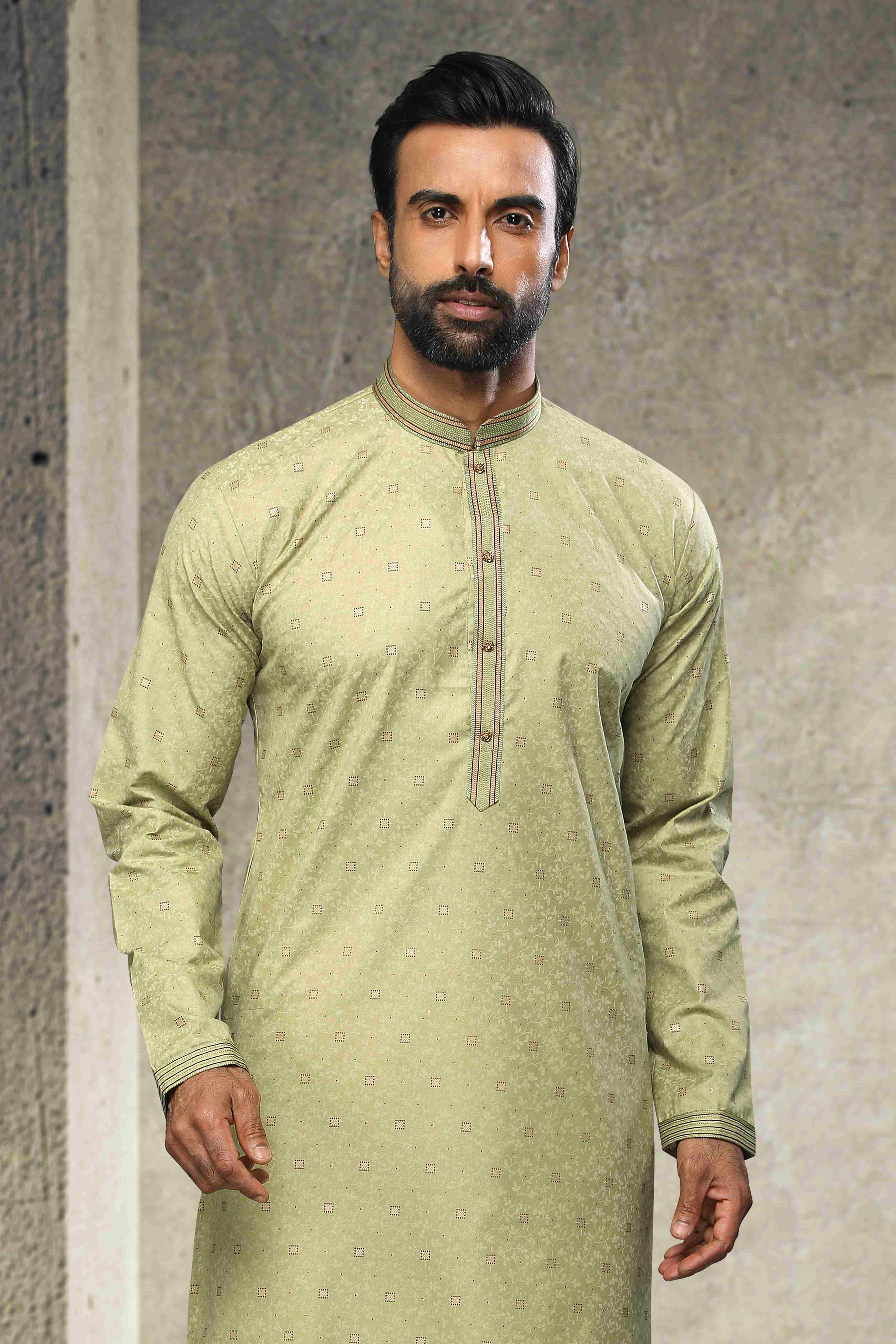 Raivat Ethnic Cotton Printed Work Kurta Pajama In Light Green Colour | Grocsy