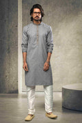 Raivat Ethnic Cotton Printed Work Kurta Pajama In Grey Colour | Grocsy