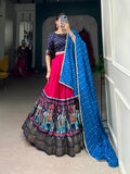 Lorenvalley Pink Dola Silk Patola Print and foil work Lehenga Choli with Dupatta | Grocsy