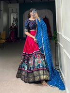 Lorenvalley Pink Dola Silk Patola Print and foil work Lehenga Choli with Dupatta | Grocsy