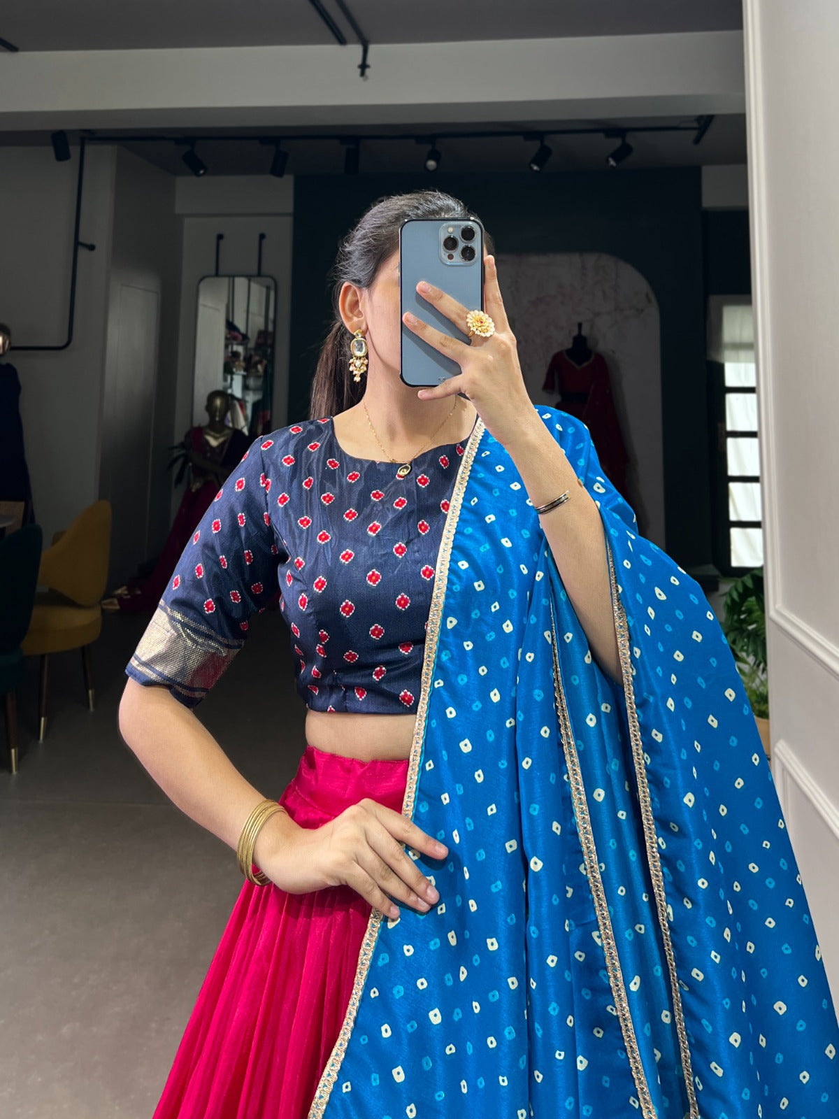 Lorenvalley Pink Dola Silk Patola Print and foil work Lehenga Choli with Dupatta | Grocsy