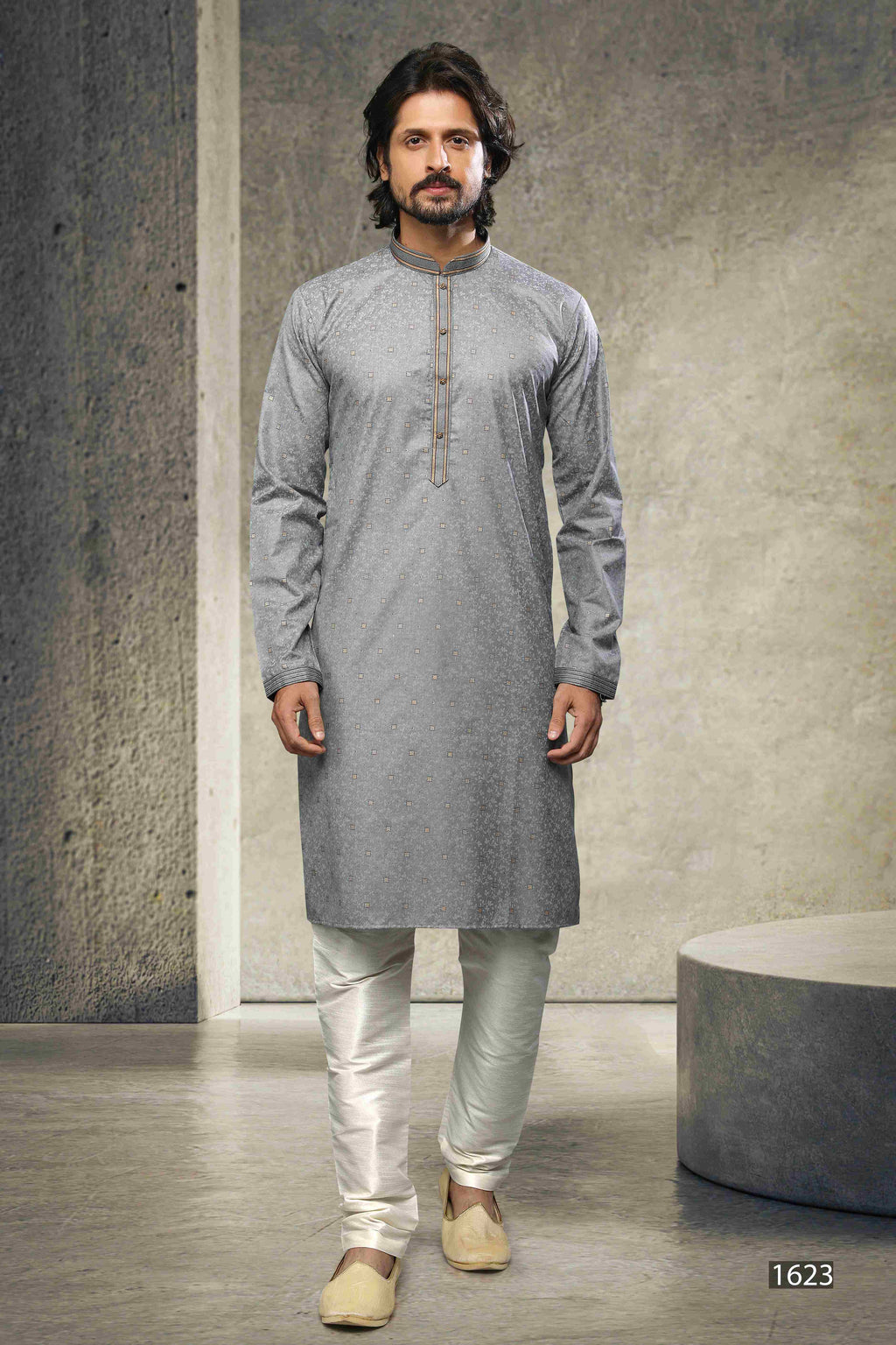 Raivat Ethnic Cotton Printed Work Kurta Pajama In Grey Colour | Grocsy