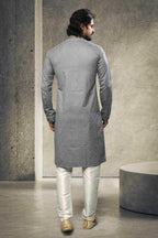 Raivat Ethnic Cotton Printed Work Kurta Pajama In Grey Colour | Grocsy