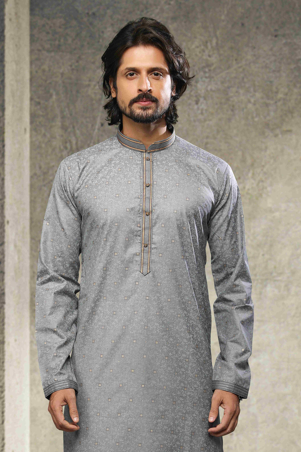 Raivat Ethnic Cotton Printed Work Kurta Pajama In Grey Colour | Grocsy