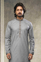 Raivat Ethnic Cotton Printed Work Kurta Pajama In Grey Colour | Grocsy