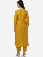 HERE&NOW Women Mustard Yellow Embroidered Panelled Mirror Work Kurta with Trousers | Grocsy