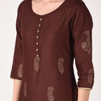 Cheera Hand Block print straight Kurta with Palazzo In Brown & Mustard Colors | Grocsy