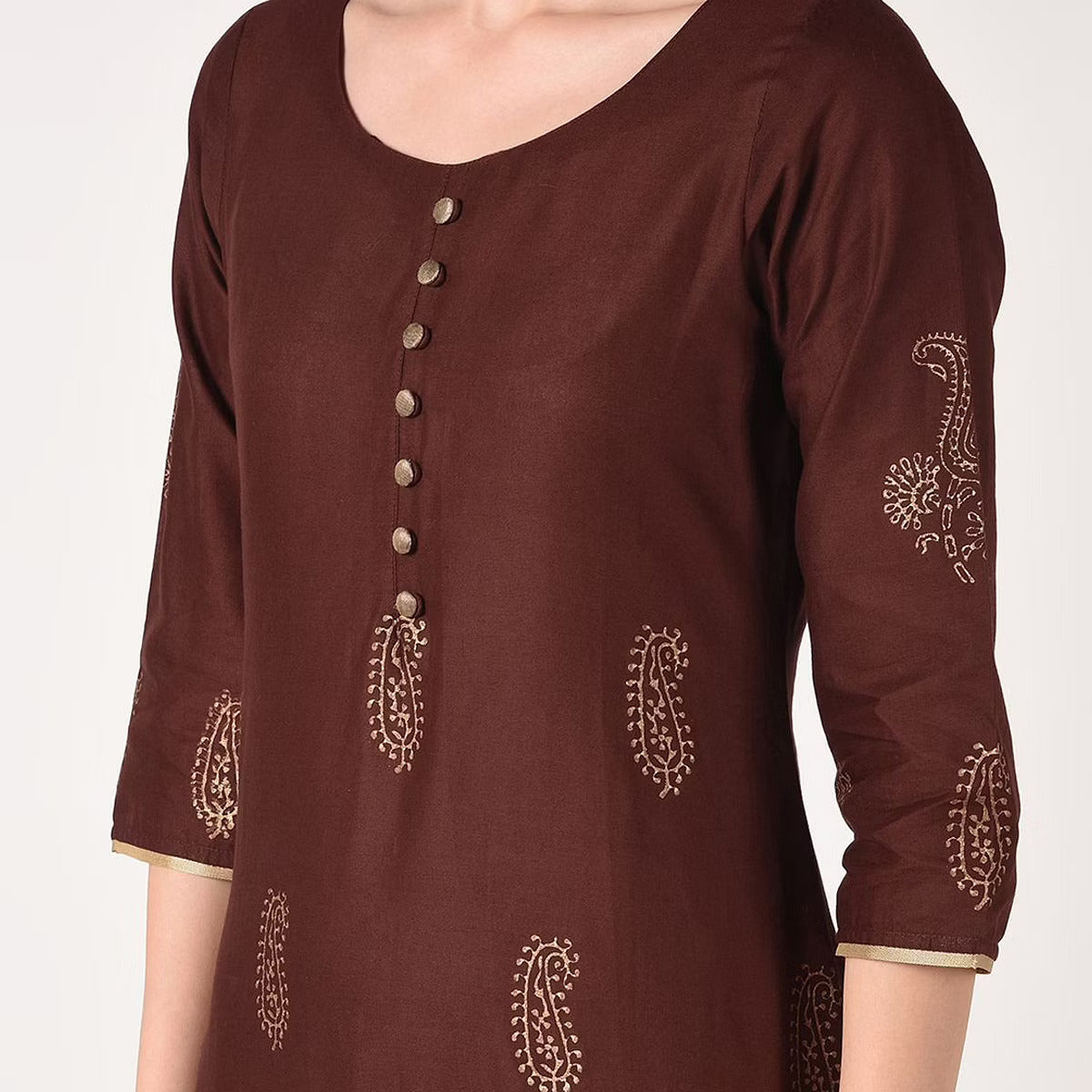 Cheera Hand Block print straight Kurta with Palazzo In Brown & Mustard Colors | Grocsy