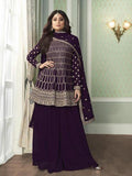 Myra Purple Georgette Embroidered Palazzo Suit | Grocsy