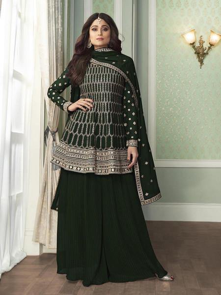 Myra Beautiful Green Georgette Embroidered Palazzo Suit For Girls | Grocsy