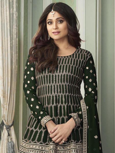 Myra Beautiful Green Georgette Embroidered Palazzo Suit For Girls | Grocsy