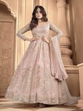 Myra Dusty Pink Butterfly Net Embroidered Anarkali Suit | Grocsy