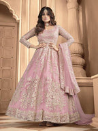 Myra Pink Butterfly Net Embroidered Anarkali Suit | Grocsy