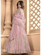 Myra Pink Butterfly Net Embroidered Anarkali Suit | Grocsy