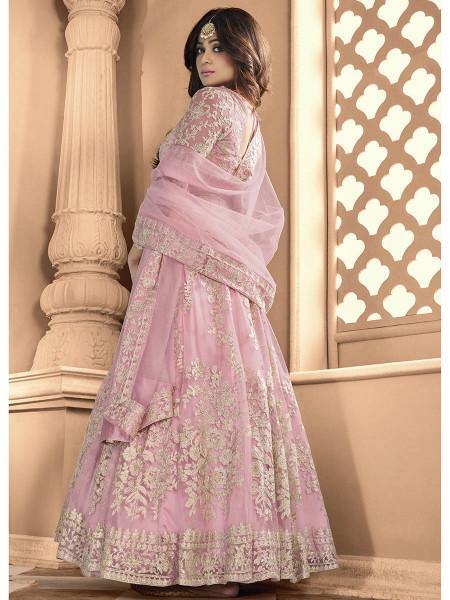 Myra Pink Butterfly Net Embroidered Anarkali Suit | Grocsy