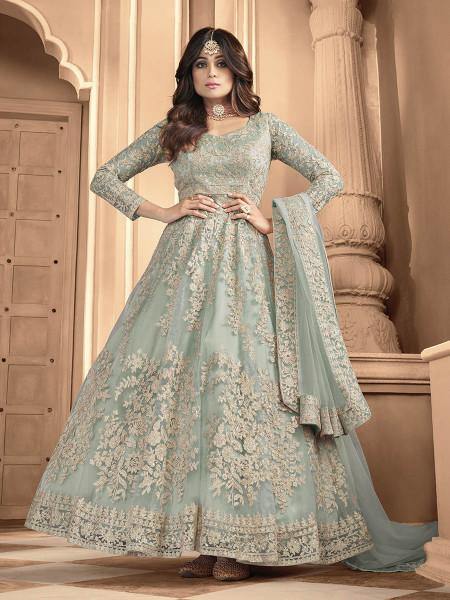 Myra Sea Blue Butterfly Net Embroidered Anarkali Suit | Grocsy