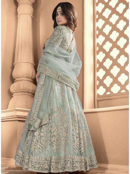 Myra Sea Blue Butterfly Net Embroidered Anarkali Suit | Grocsy