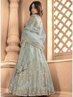 Myra Sea Blue Butterfly Net Embroidered Anarkali Suit | Grocsy
