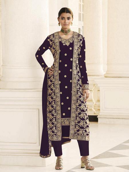 Myra Wine Jacket style Heavy Embroidered Suit | Grocsy