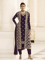 Myra Wine Jacket style Heavy Embroidered Suit | Grocsy