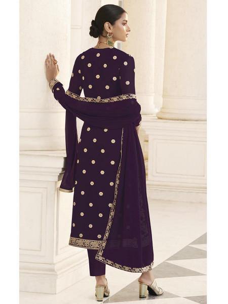 Myra Wine Jacket style Heavy Embroidered Suit | Grocsy