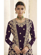 Myra Wine Jacket style Heavy Embroidered Suit | Grocsy