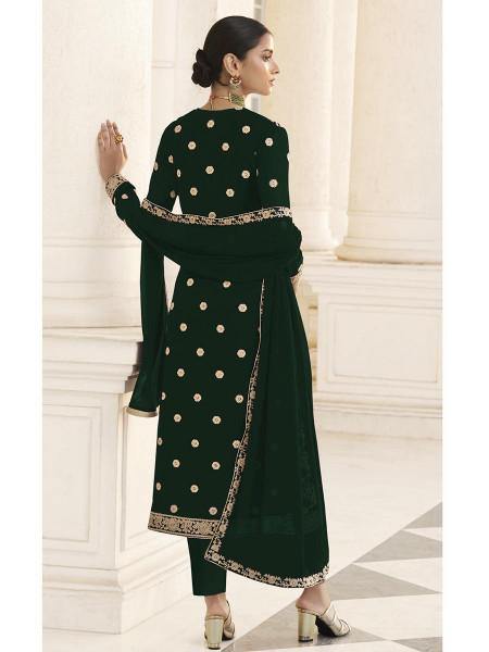 Myra Deep Green Jacket style Heavy Embroidered Suit | Grocsy