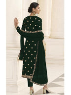 Myra Deep Green Jacket style Heavy Embroidered Suit | Grocsy