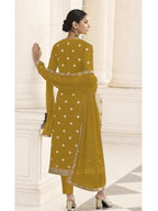 Myra Mustard Yellow Jacket style Heavy Embroidered Suit | Grocsy