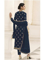 Myra Navy Blue Jacket style Heavy Embroidered Suit | Grocsy